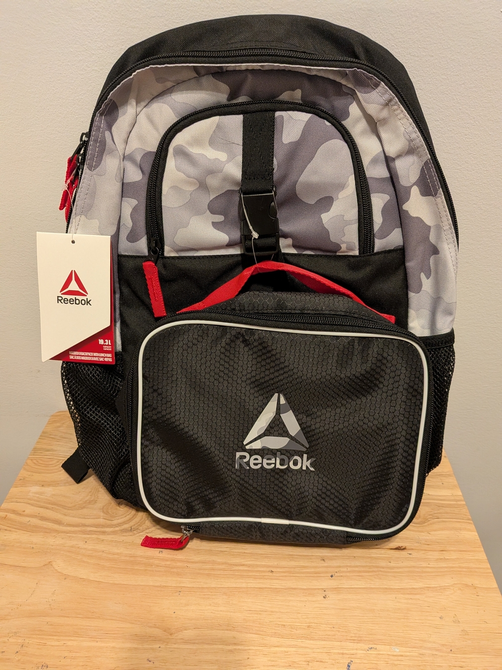 Reebok Men's Black, Gray & Red Camo Backpack